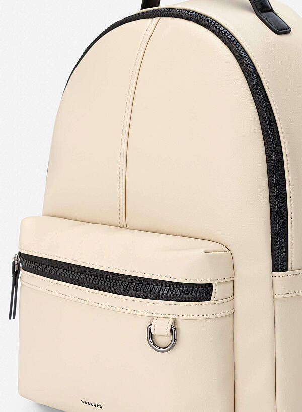 Leather Contrast Zip Backpack - BAK 0225 - Beige - VASCARA