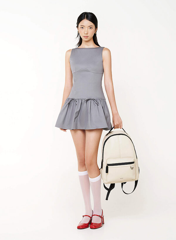 Leather Contrast Zip Backpack - BAK 0225 - Beige - VASCARA