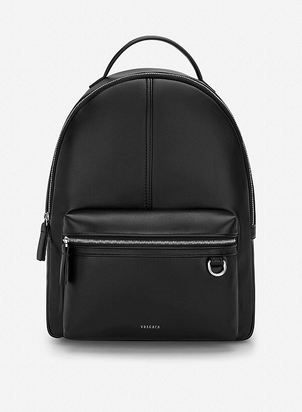 Leather Contrast Zip Backpack - BAK 0225 - Black