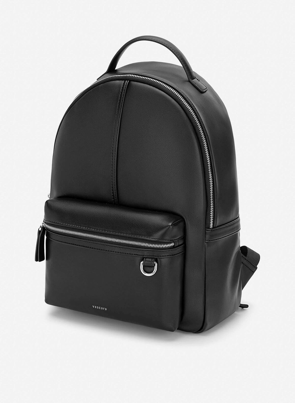 Leather Contrast Zip Backpack - BAK 0225 - Black - vascara.com