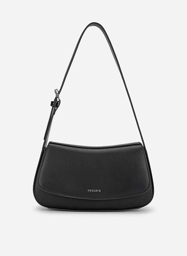 Leather Hobo Shoulder Bag - SAC 0338 - Black