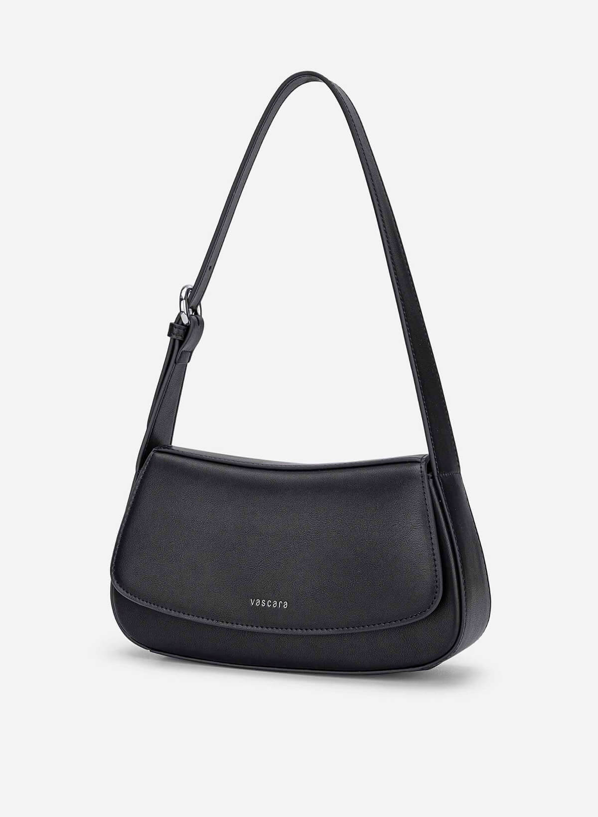Leather Hobo Shoulder Bag - SAC 0338 - Black - vascara.com