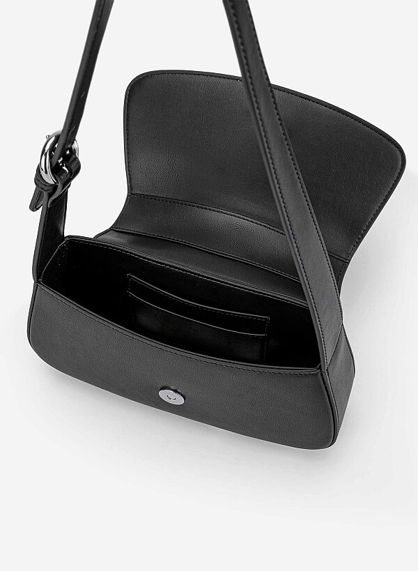 Leather Hobo Shoulder Bag - SAC 0338 - Black - VASCARA