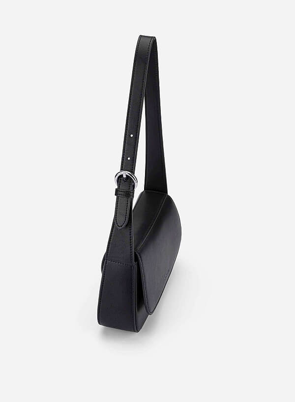 Leather Hobo Shoulder Bag - SAC 0338 - Black - VASCARA