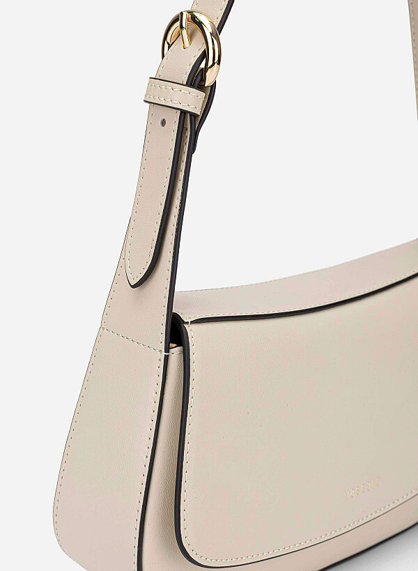 Leather Hobo Shoulder Bag - SAC 0338 - Cream - VASCARA
