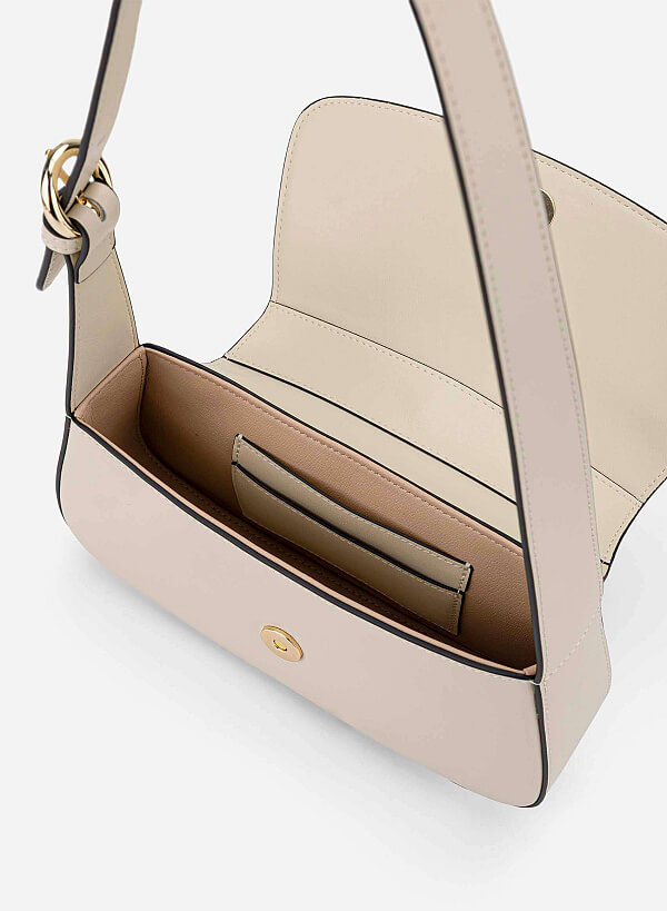 Leather Hobo Shoulder Bag - SAC 0338 - Cream - VASCARA