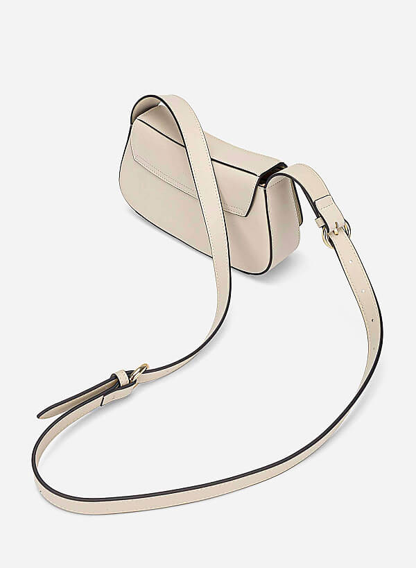 Leather Hobo Shoulder Bag - SAC 0338 - Cream - VASCARA