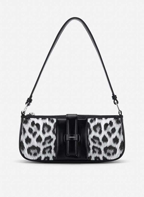 Leopard Print Panel Shoulder Bag - MES 0282 - Black