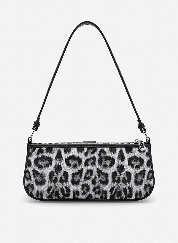 Leopard Print Panel Shoulder Bag - MES 0282 - Black - VASCARA