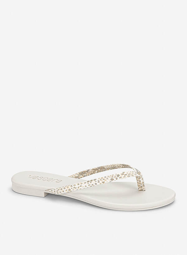 Leopard-Print Strap Flip-Flops - FLI 0213 - Cream - VASCARA