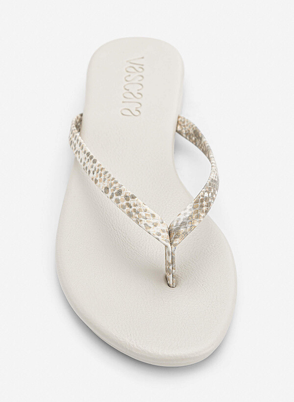 Leopard-Print Strap Flip-Flops - FLI 0213 - Cream - VASCARA
