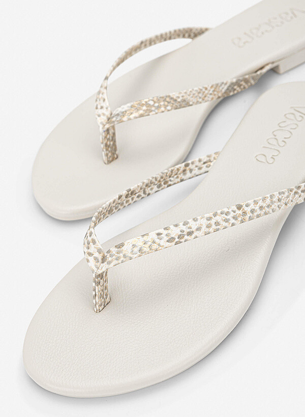 Leopard-Print Strap Flip-Flops - FLI 0213 - Cream - VASCARA