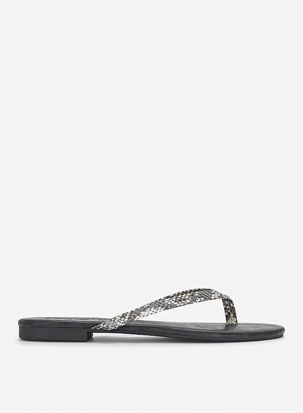 Leopard-Print Strap Flip-Flops - FLI 0213 - Gray