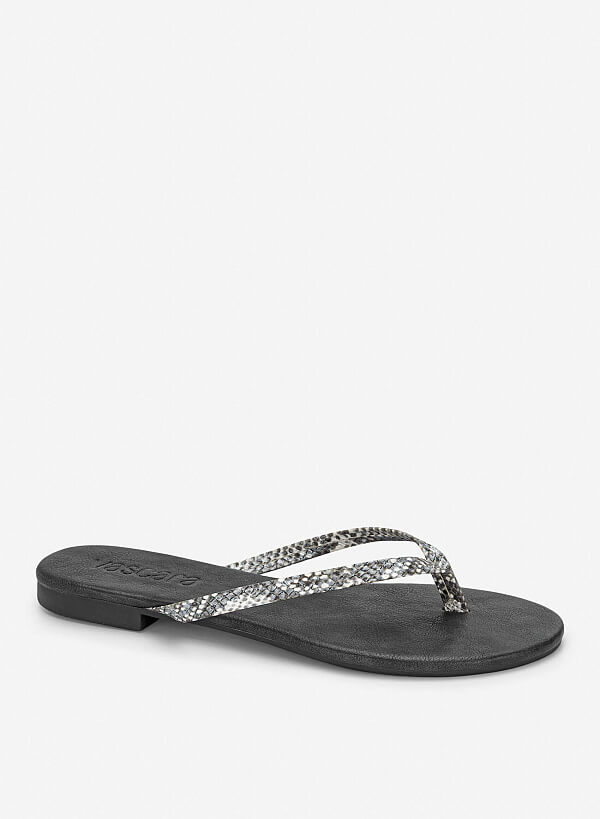 Leopard-Print Strap Flip-Flops - FLI 0213 - Gray - VASCARA