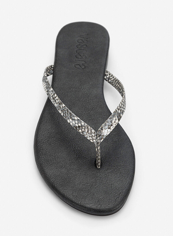 Leopard-Print Strap Flip-Flops - FLI 0213 - Gray - VASCARA