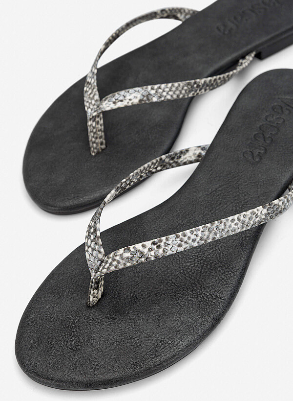 Leopard-Print Strap Flip-Flops - FLI 0213 - Gray - VASCARA