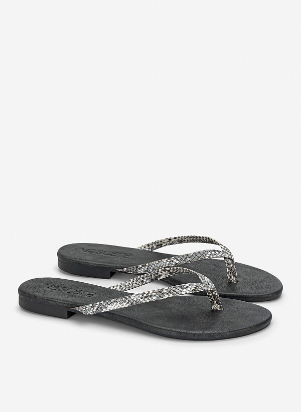 Leopard-Print Strap Flip-Flops - FLI 0213 - Gray - VASCARA