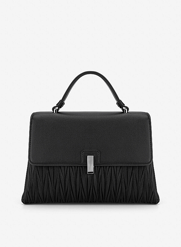 Lock Décor Quilted Handbag - SAC 0335 - Black