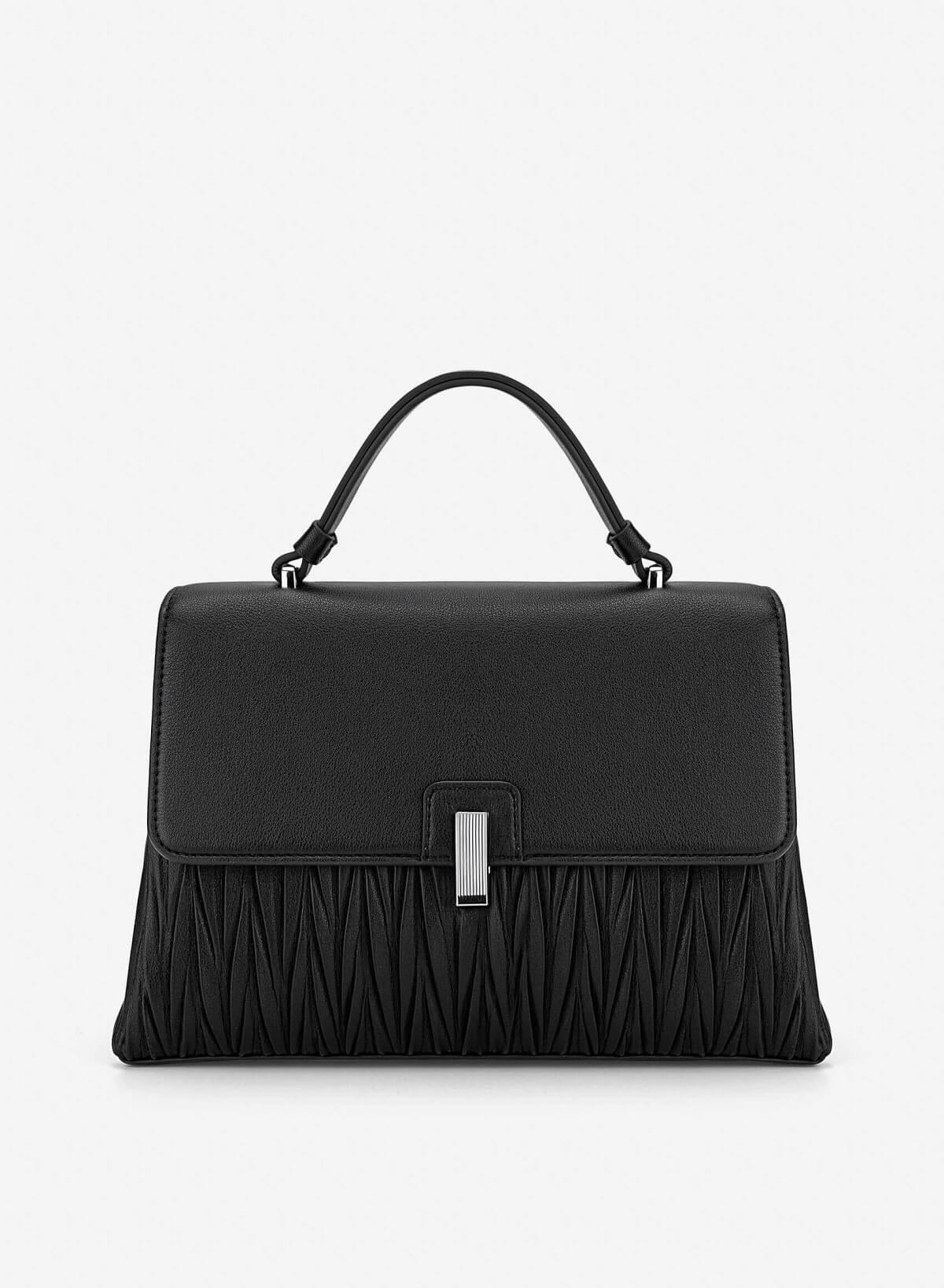 Lock Décor Quilted Handbag - SAC 0335 - Black - VASCARA
