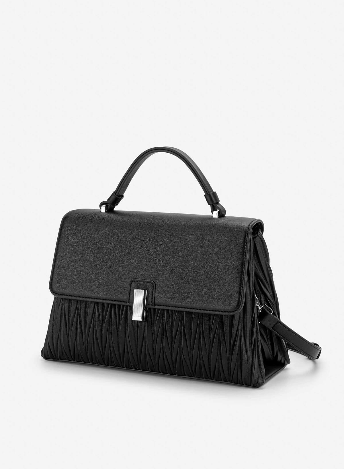 Lock Décor Quilted Handbag - SAC 0335 - Black - vascara.com