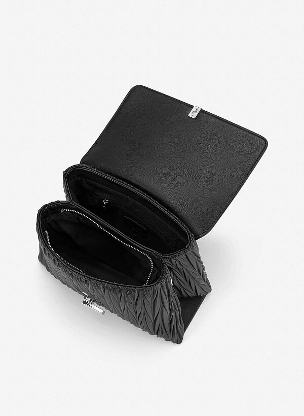 Lock Décor Quilted Handbag - SAC 0335 - Black - VASCARA