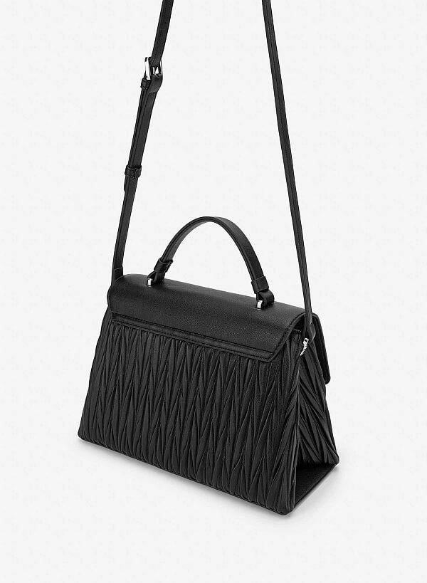 Lock Décor Quilted Handbag - SAC 0335 - Black - VASCARA