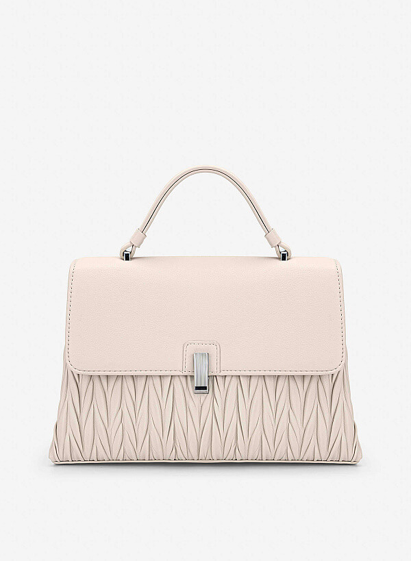 Lock Décor Quilted Handbag - SAC 0335 - Cream