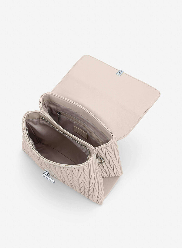Lock Décor Quilted Handbag - SAC 0335 - Cream - VASCARA