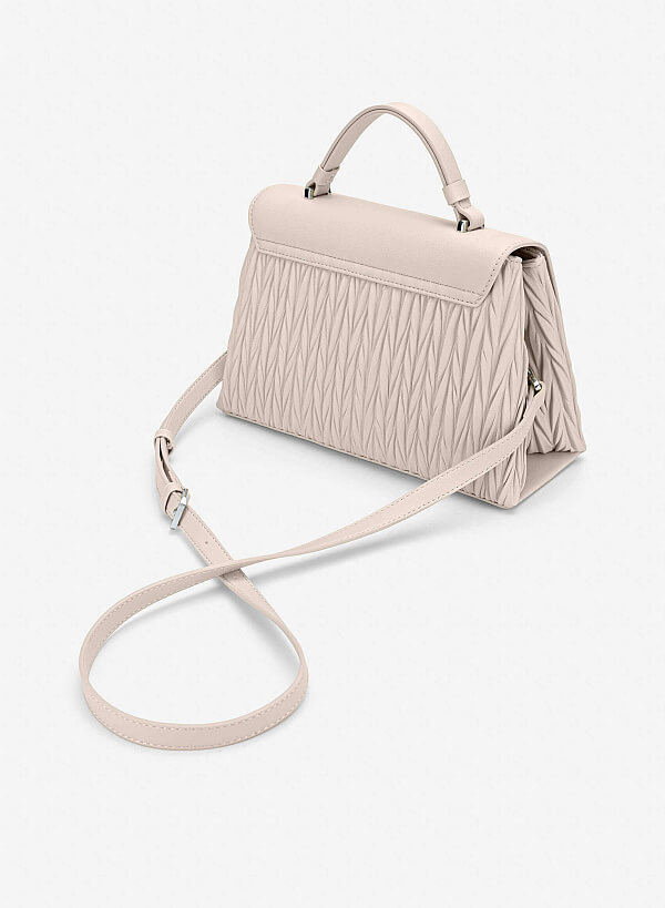 Lock Décor Quilted Handbag - SAC 0335 - Cream - VASCARA