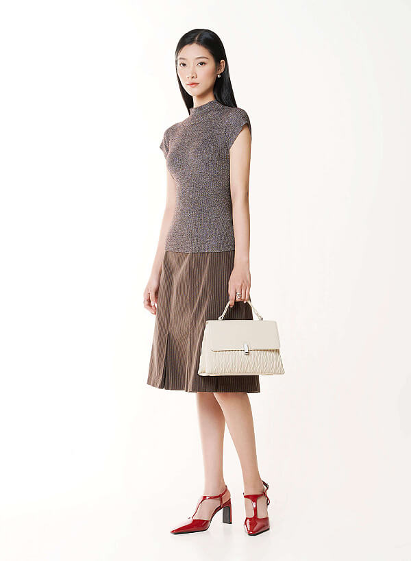 Lock Décor Quilted Handbag - SAC 0335 - Cream - VASCARA