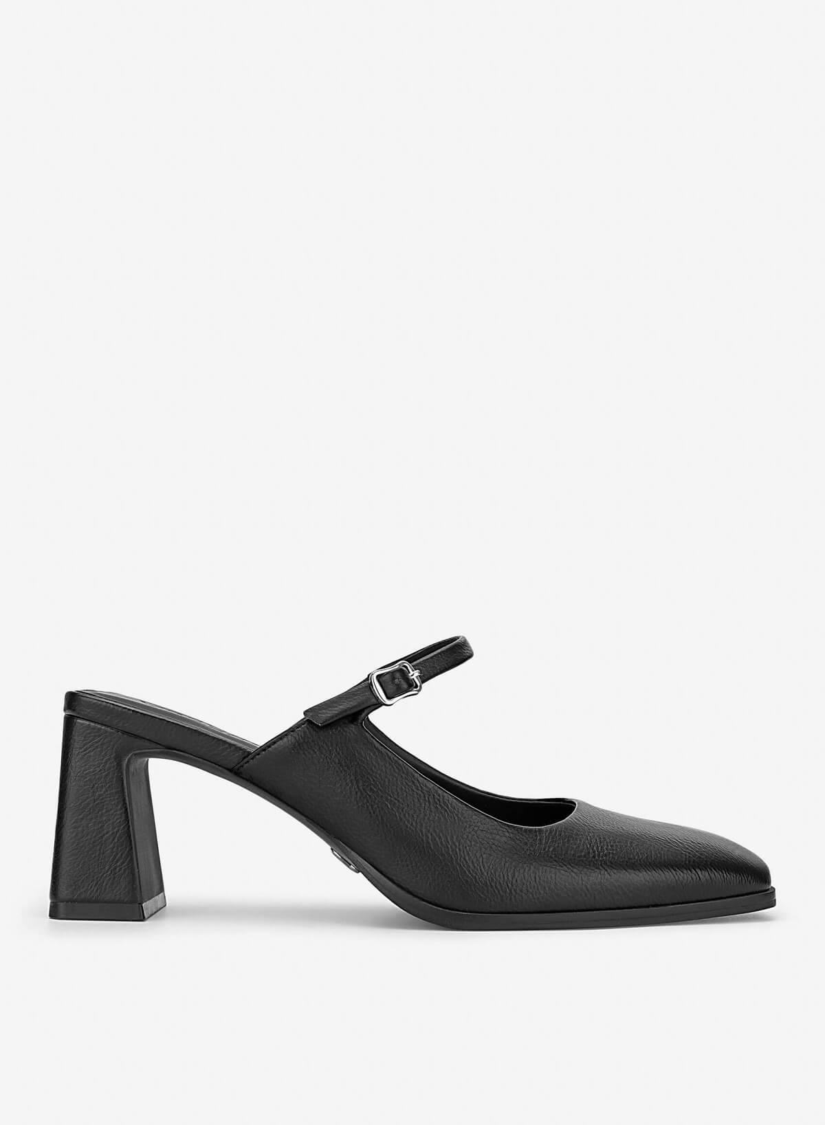 Mary Jane Block Heel Mules - MUL 0222 - Black - VASCARA