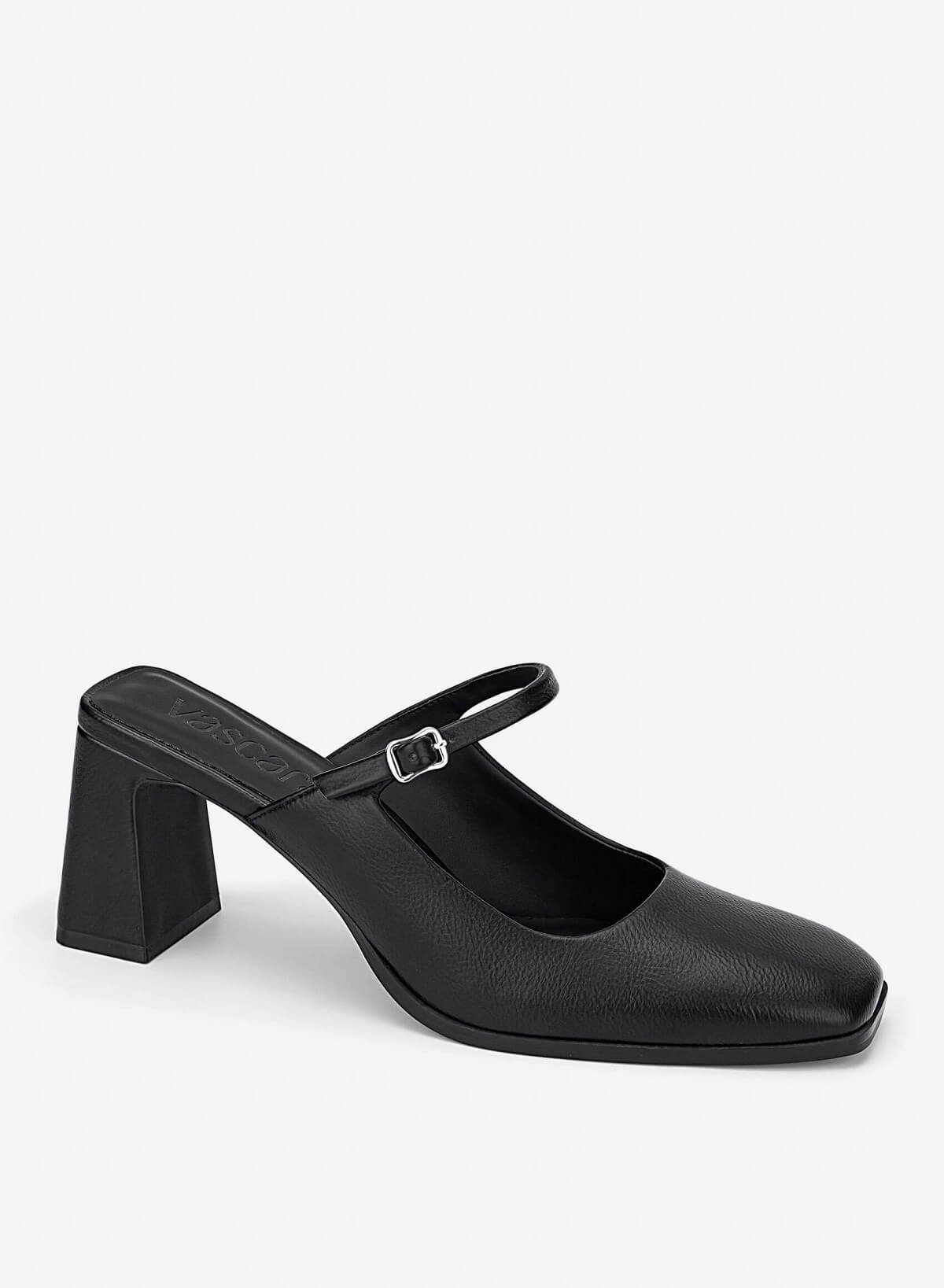 Mary Jane Block Heel Mules - MUL 0222 - Black - vascara.com