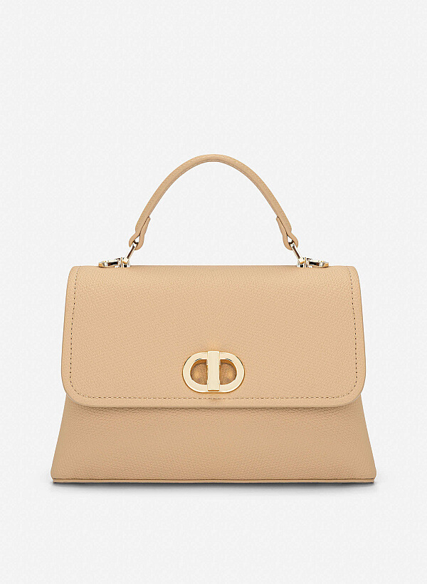 Metal Lock Décor Handbag - SAC 0337 - Beige