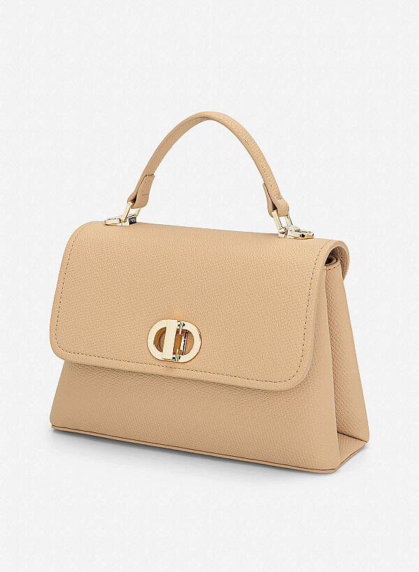Metal Lock Décor Handbag - SAC 0337 - Beige - VASCARA