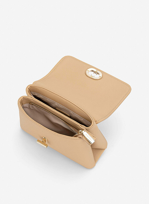 Metal Lock Décor Handbag - SAC 0337 - Beige - VASCARA