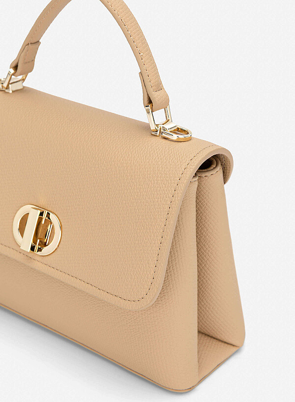 Metal Lock Décor Handbag - SAC 0337 - Beige - VASCARA