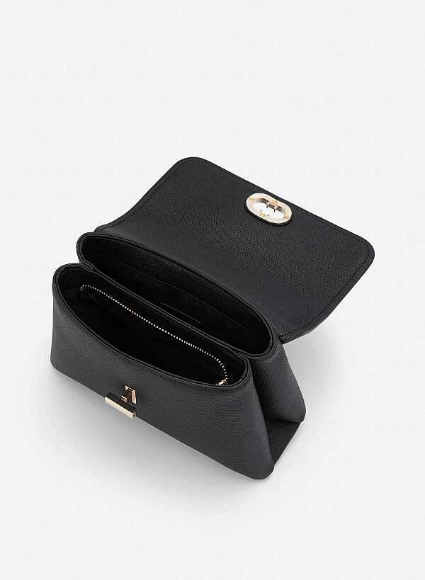 Metal Lock Décor Handbag - SAC 0337 - Black - VASCARA