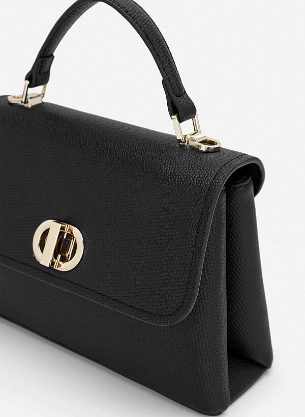 Metal Lock Décor Handbag - SAC 0337 - Black - VASCARA