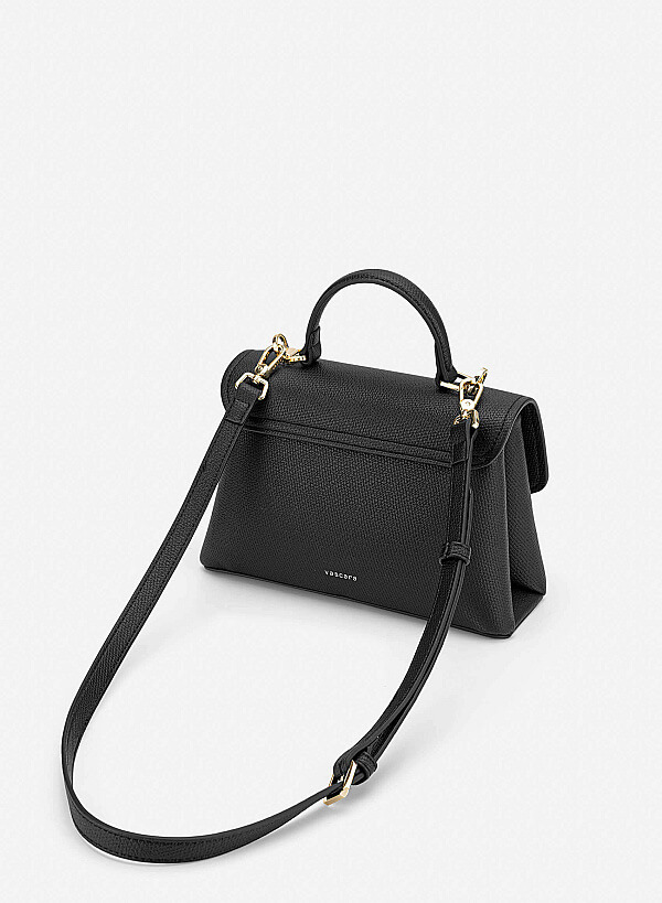 Metal Lock Décor Handbag - SAC 0337 - Black - VASCARA