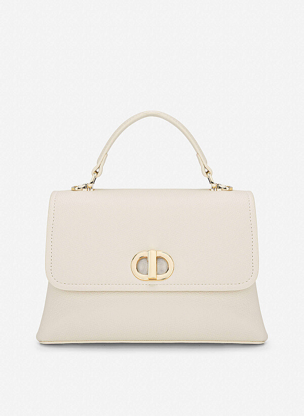 Metal Lock Décor Handbag - SAC 0337 - Cream