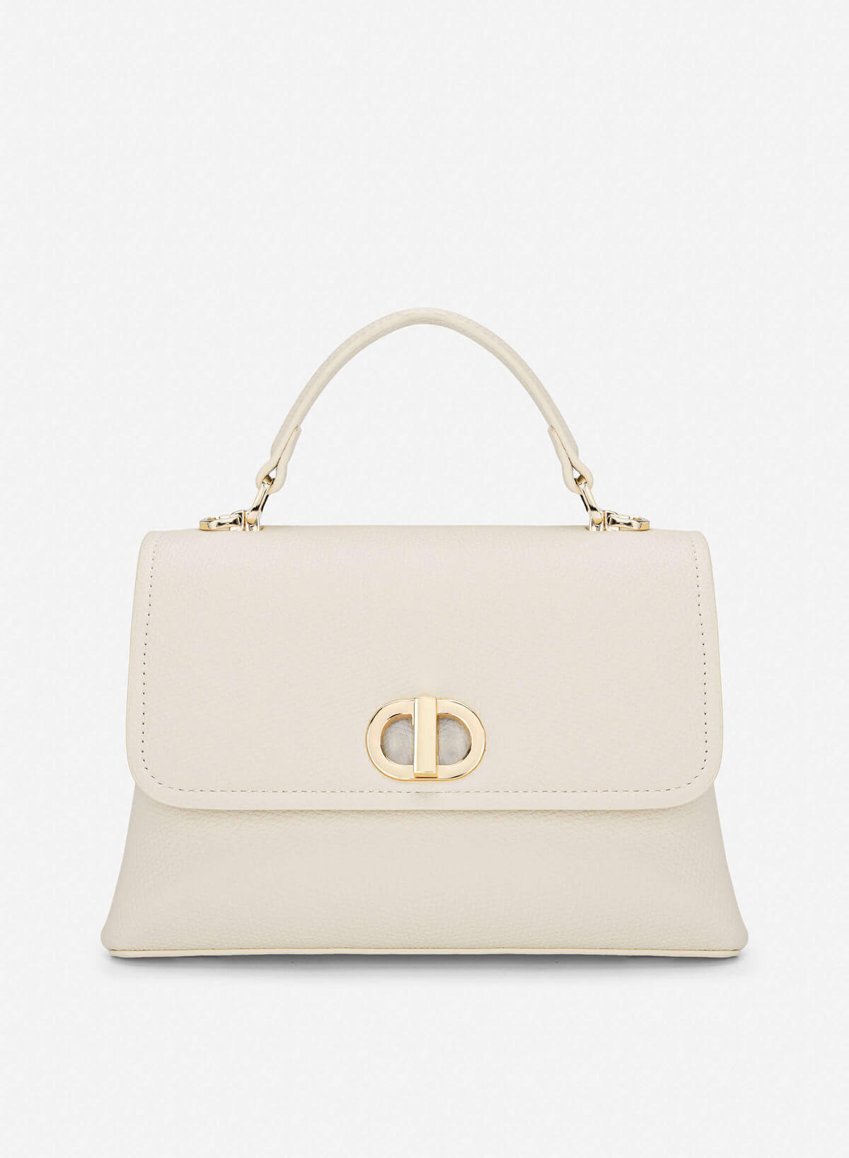 Metal Lock Décor Handbag - SAC 0337 - Cream - VASCARA