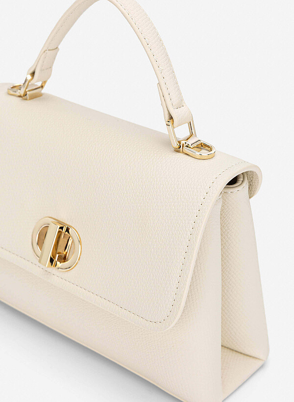Metal Lock Décor Handbag - SAC 0337 - Cream - VASCARA