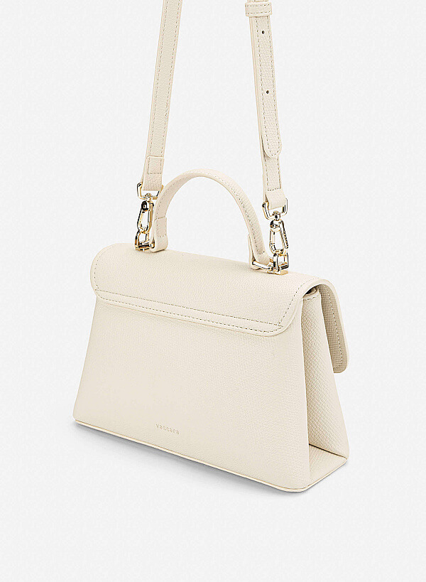 Metal Lock Décor Handbag - SAC 0337 - Cream - VASCARA