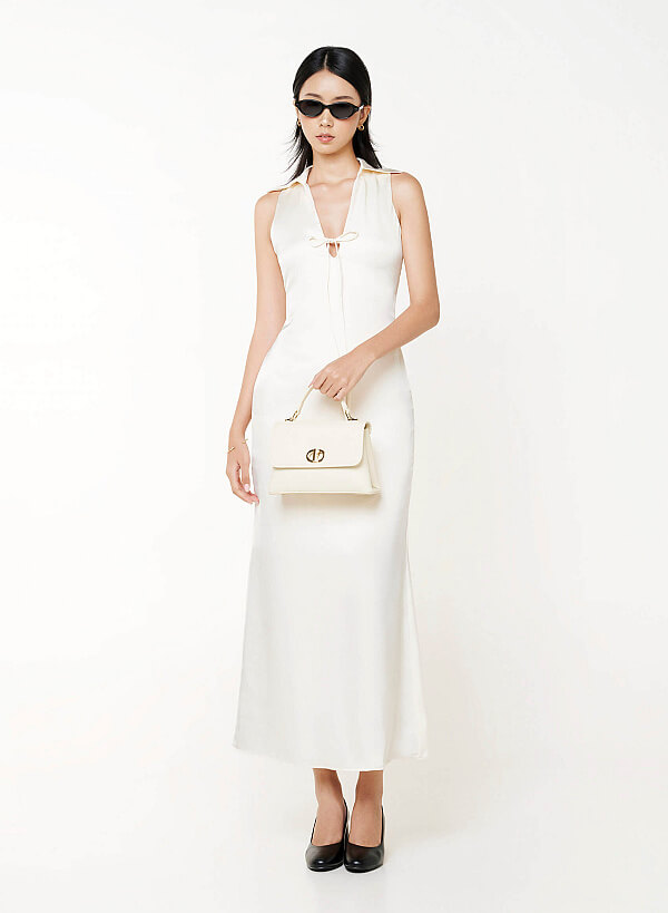 Metal Lock Décor Handbag - SAC 0337 - Cream - VASCARA