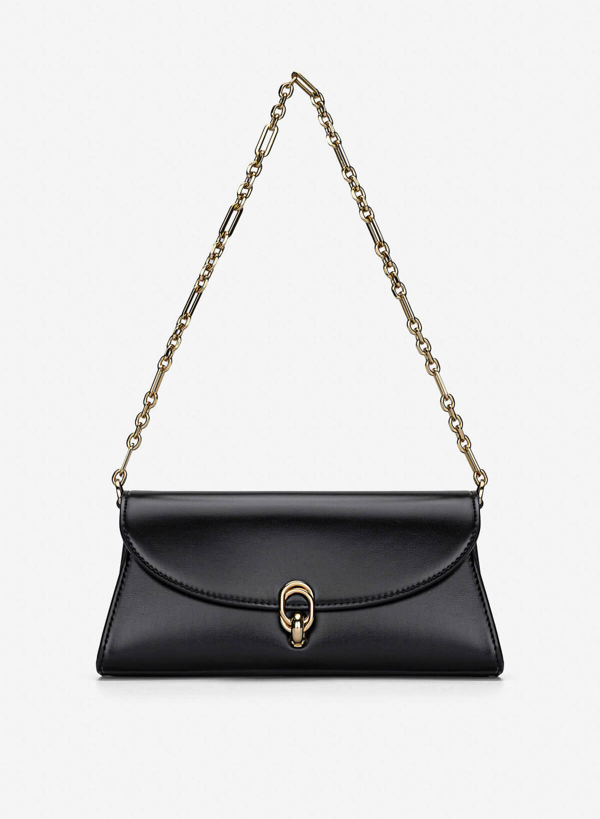 Metal Lock Fold-Over Shoulder Bag - MES 0279 - Black - VASCARA