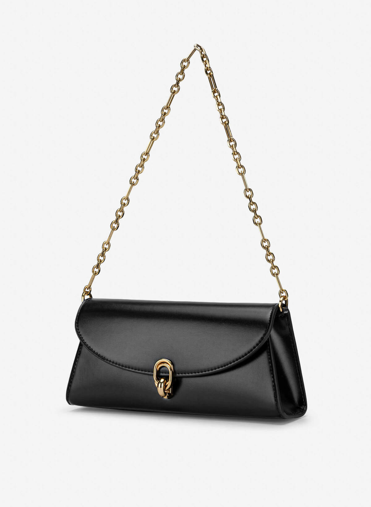 Metal Lock Fold-Over Shoulder Bag - MES 0279 - Black - vascara.com