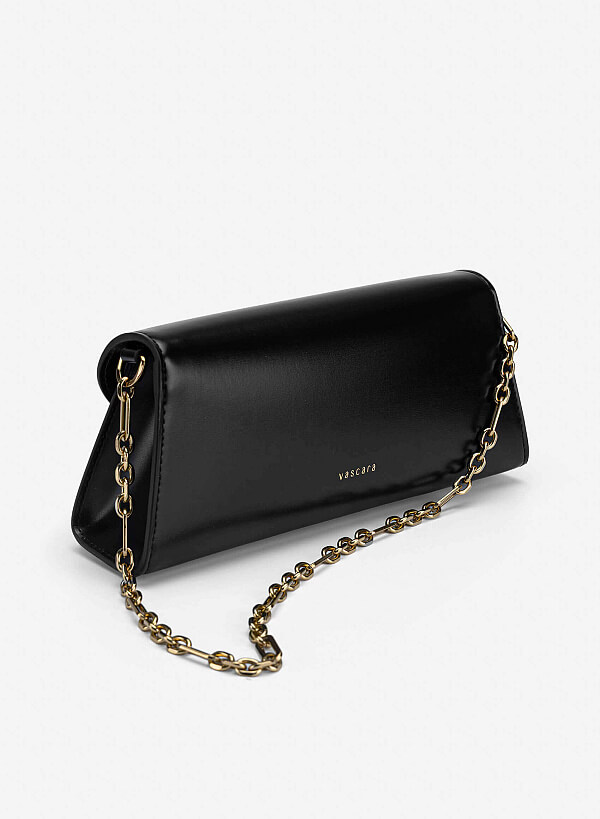Metal Lock Fold-Over Shoulder Bag - MES 0279 - Black - VASCARA