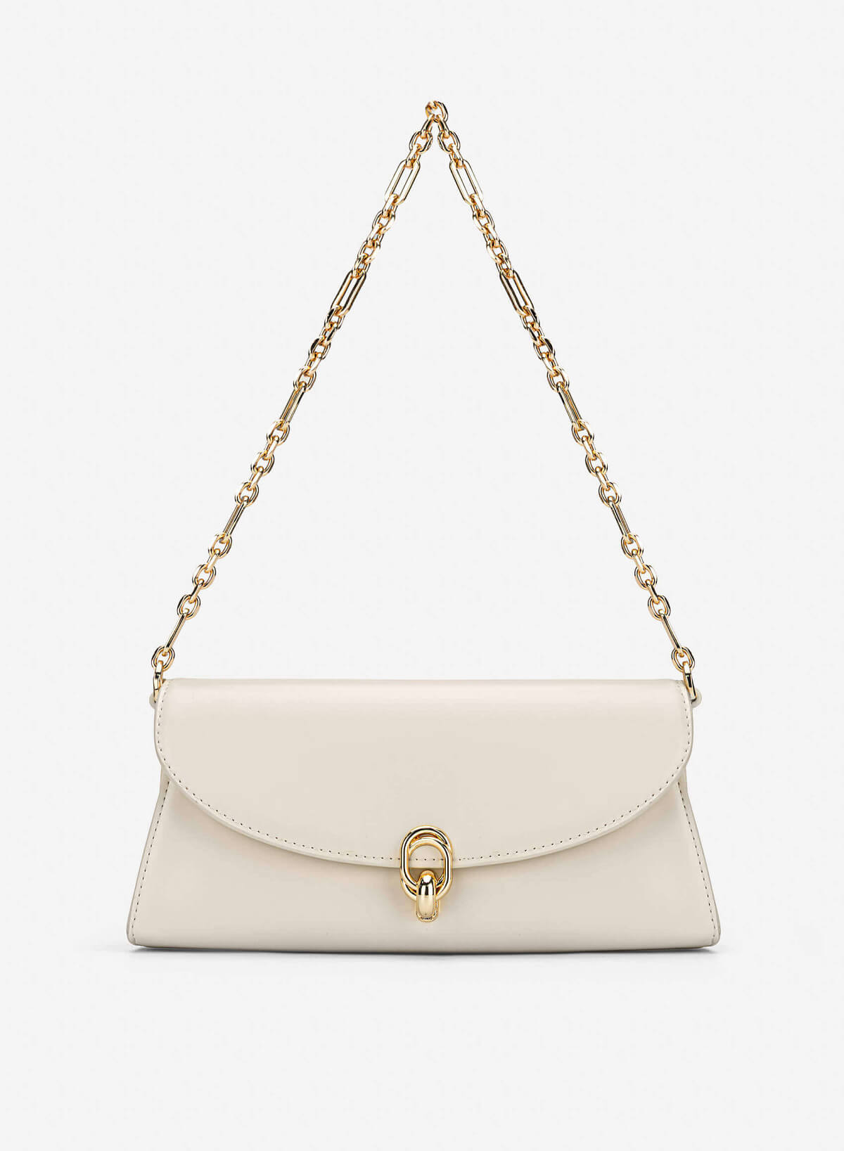 Metal Lock Fold-Over Shoulder Bag - MES 0279 - Cream - VASCARA