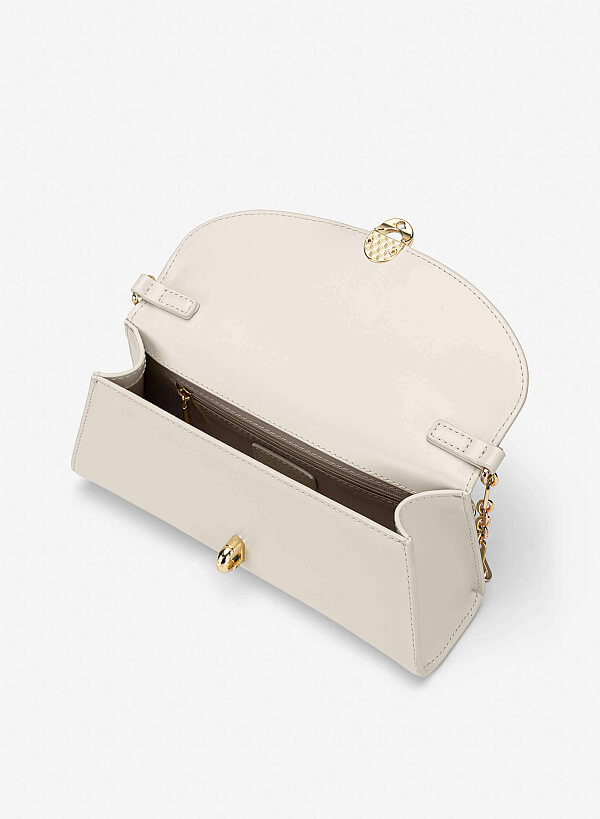 Metal Lock Fold-Over Shoulder Bag - MES 0279 - Cream - VASCARA