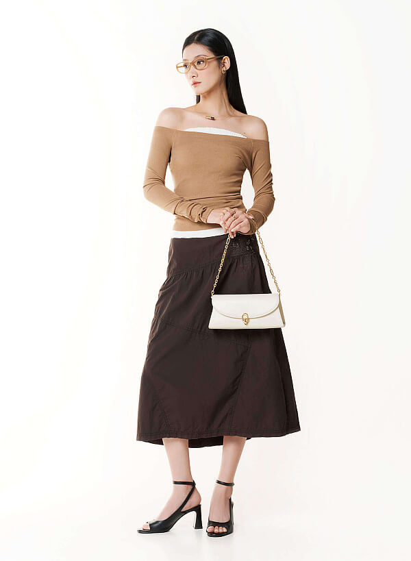 Metal Lock Fold-Over Shoulder Bag - MES 0279 - Cream - VASCARA